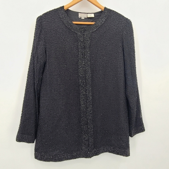 RARE! Vintage 1980s Stenay Black Beaded 100% Silk Evening Jacket -Stunning! - Picture 1 of 13